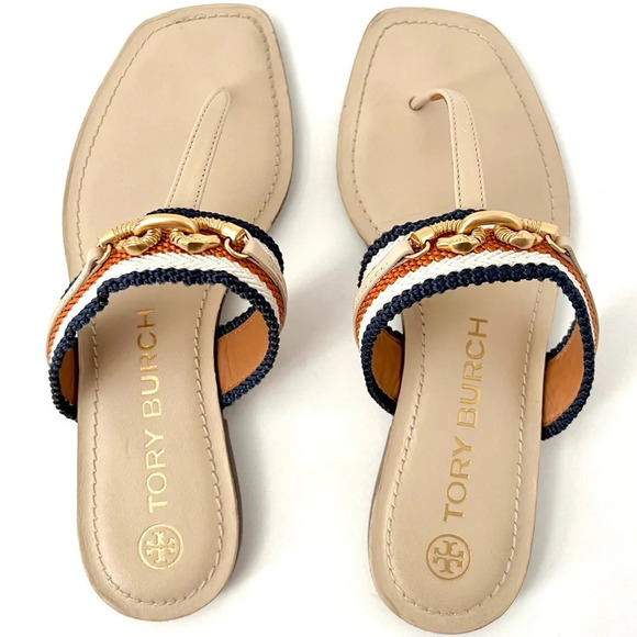 TORY BURCH | Jessa Leather Thong Sandal Dulce De Leche and Tan cream Size 6.5 main image 1